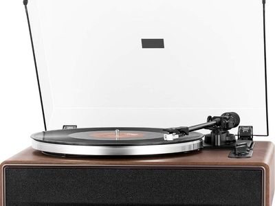 1 by one Turntable Vinyl Record Player with Built-in Speakers and Bluetooth