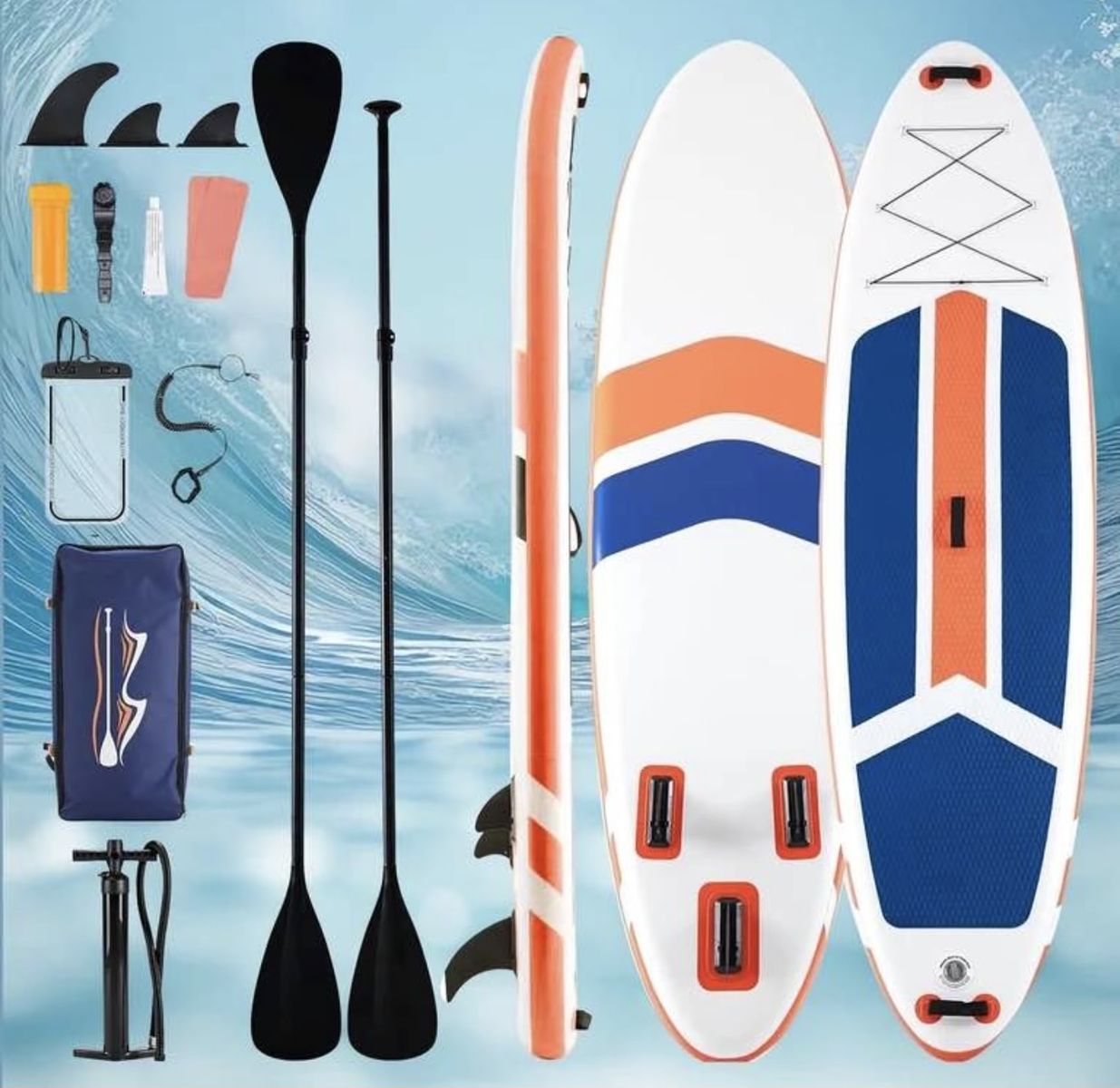Inflatable Stand Up Paddle Board SUP with Paddle, Pump, Fins & Bag - Complete Kit