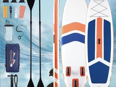 Inflatable Stand Up Paddle Board SUP with Paddle, Pump, Fins & Bag - Complete Kit