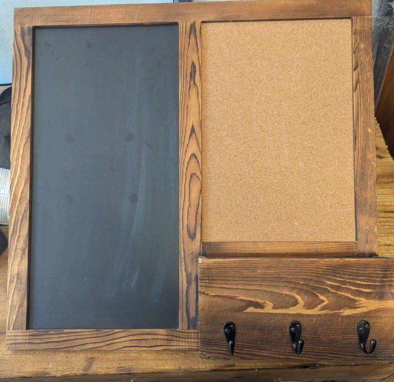 Wooden Chalkboard Cork Board Key Holder Mail Organizer Wall Mounted Rustic Decor