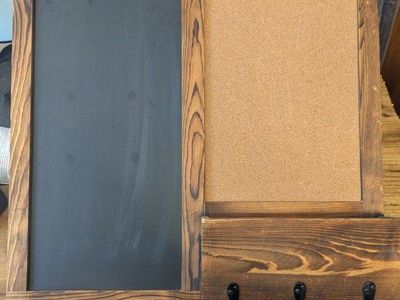 Wooden Chalkboard Cork Board Key Holder Mail Organizer Wall Mounted Rustic Decor