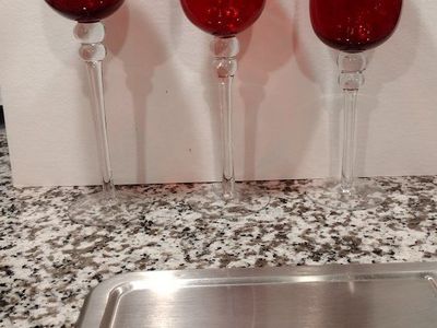 Set of 3 Red Glass Tall Stem Tealight Votive Candle Holders - Elegant Home Decor
