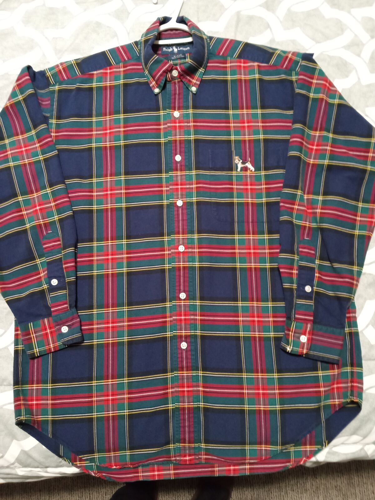 Vintage Ralph Lauren Scotch plaid tartan flannel blake dog Logo shirt size M