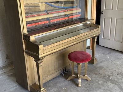 Custom Antique Honkytonk Upright Piano with Black Light & Fluorescent Hammers