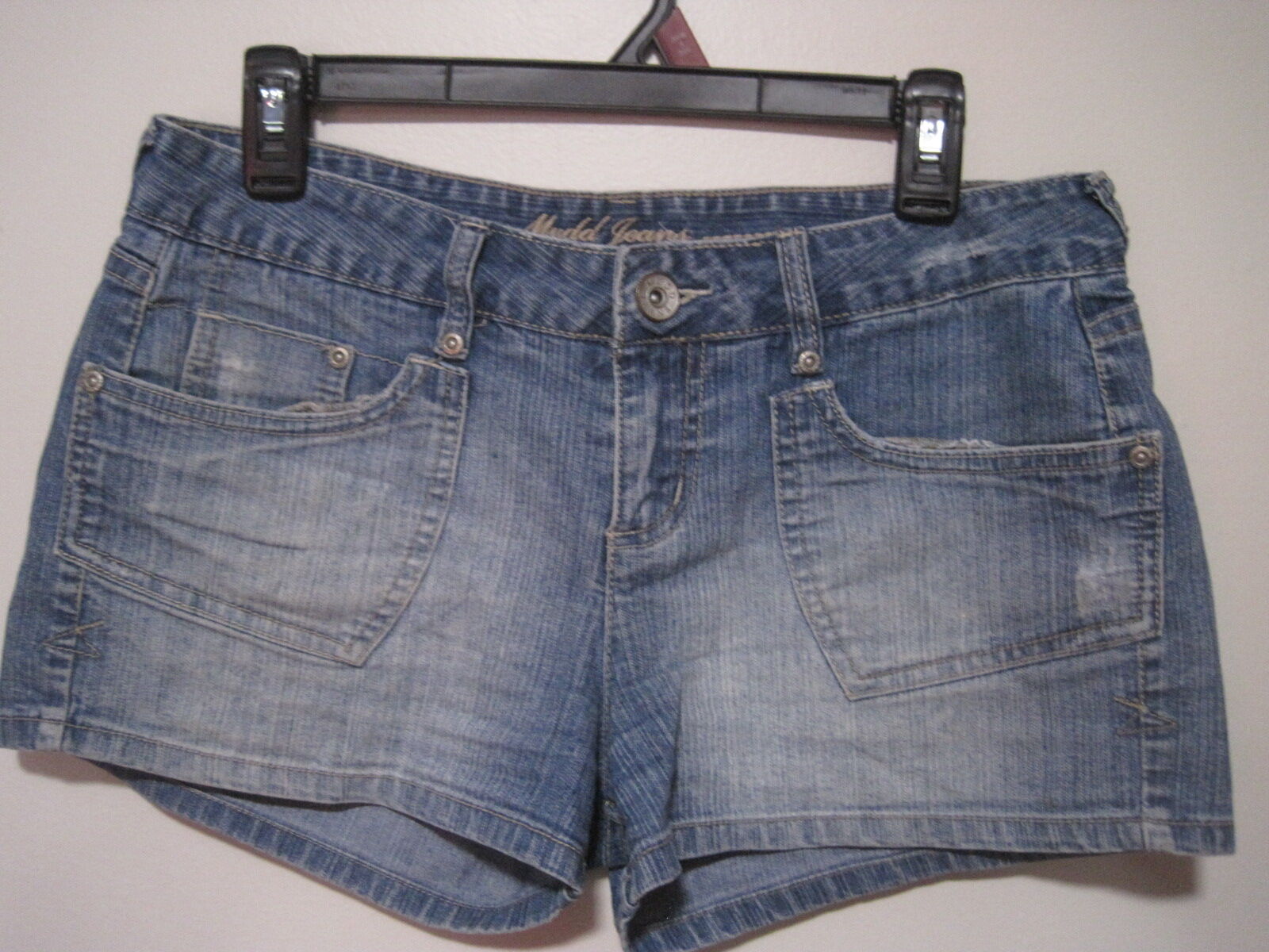 Women's Junior Mudd Jeans Distressed Blue Denim Mid Rise Mini Hot Shorts Size 9