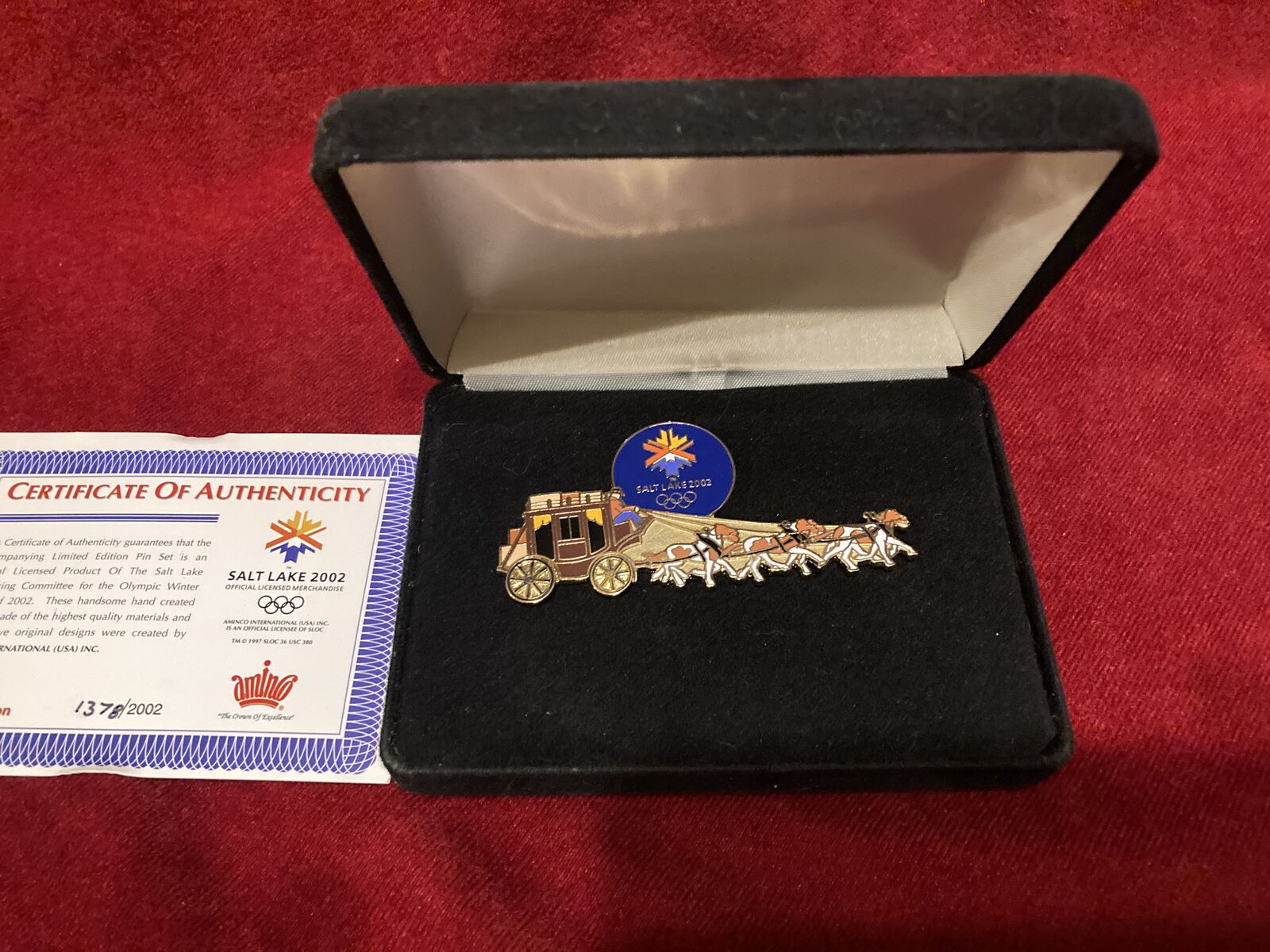 Salt Lake City 2002 Winter Olympic Pin Stagecoach New In Case