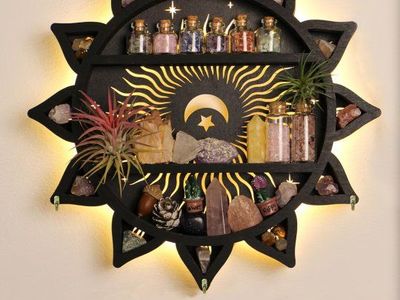 Sun and Moon Crystal Shelf Display - LED Witchy Wall Decor Boho