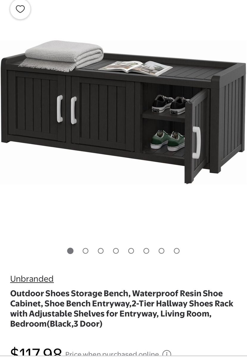 Resin Shoe Storage Bench - Waterproof 3-Door Entryway Cabinet with Adjustable Shelves (Black)