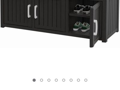 Resin Shoe Storage Bench - Waterproof 3-Door Entryway Cabinet with Adjustable Shelves (Black)