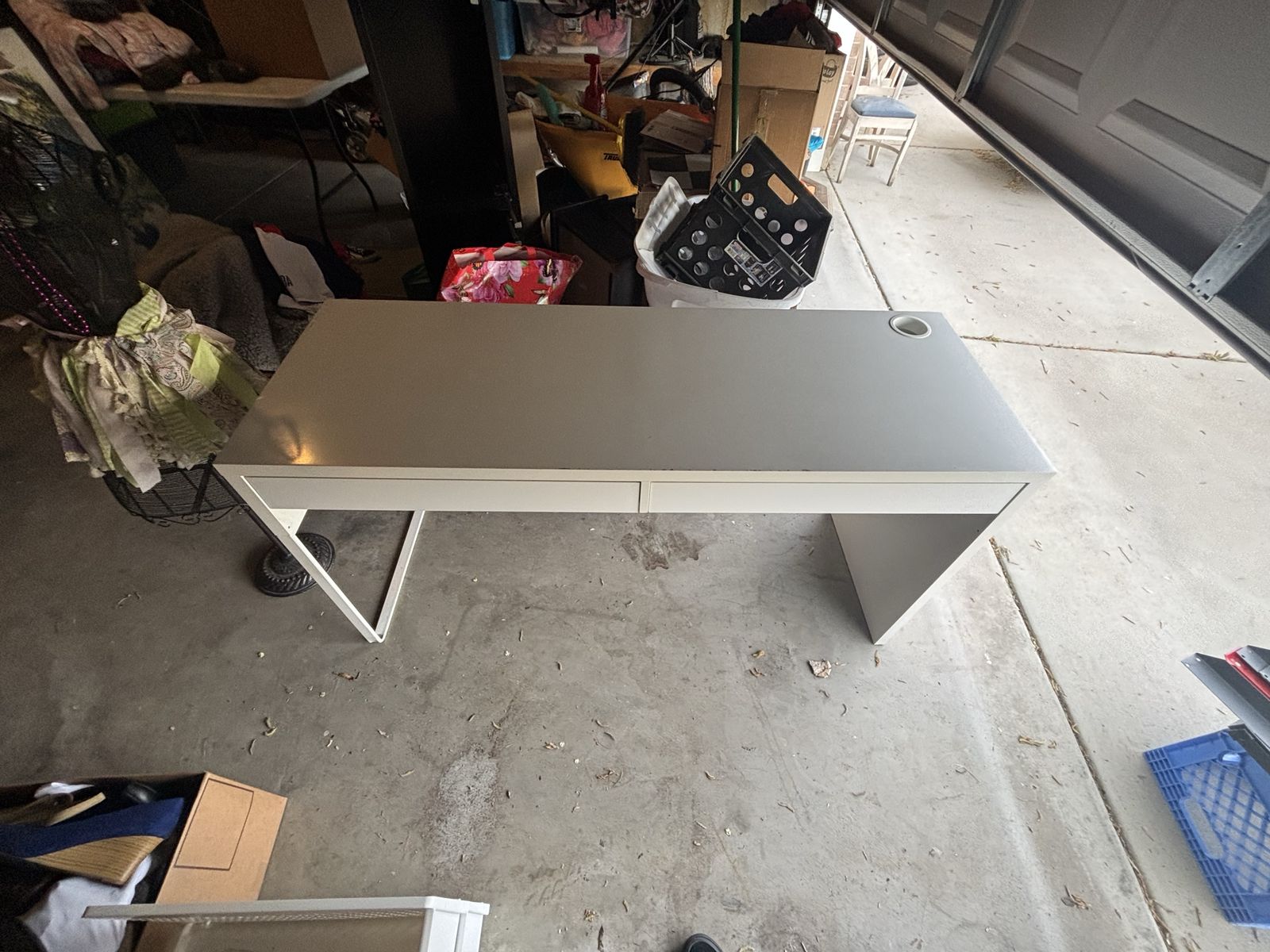 White double pull out drawer desk