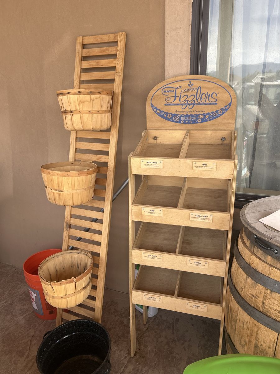 Jack Daniel's Wooden Barrel, Retail Display Stands, and Rustic Wooden Table