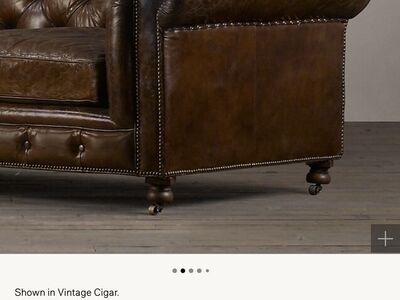 118” Vintage Restoration Hardware Kensington Leather Sofa