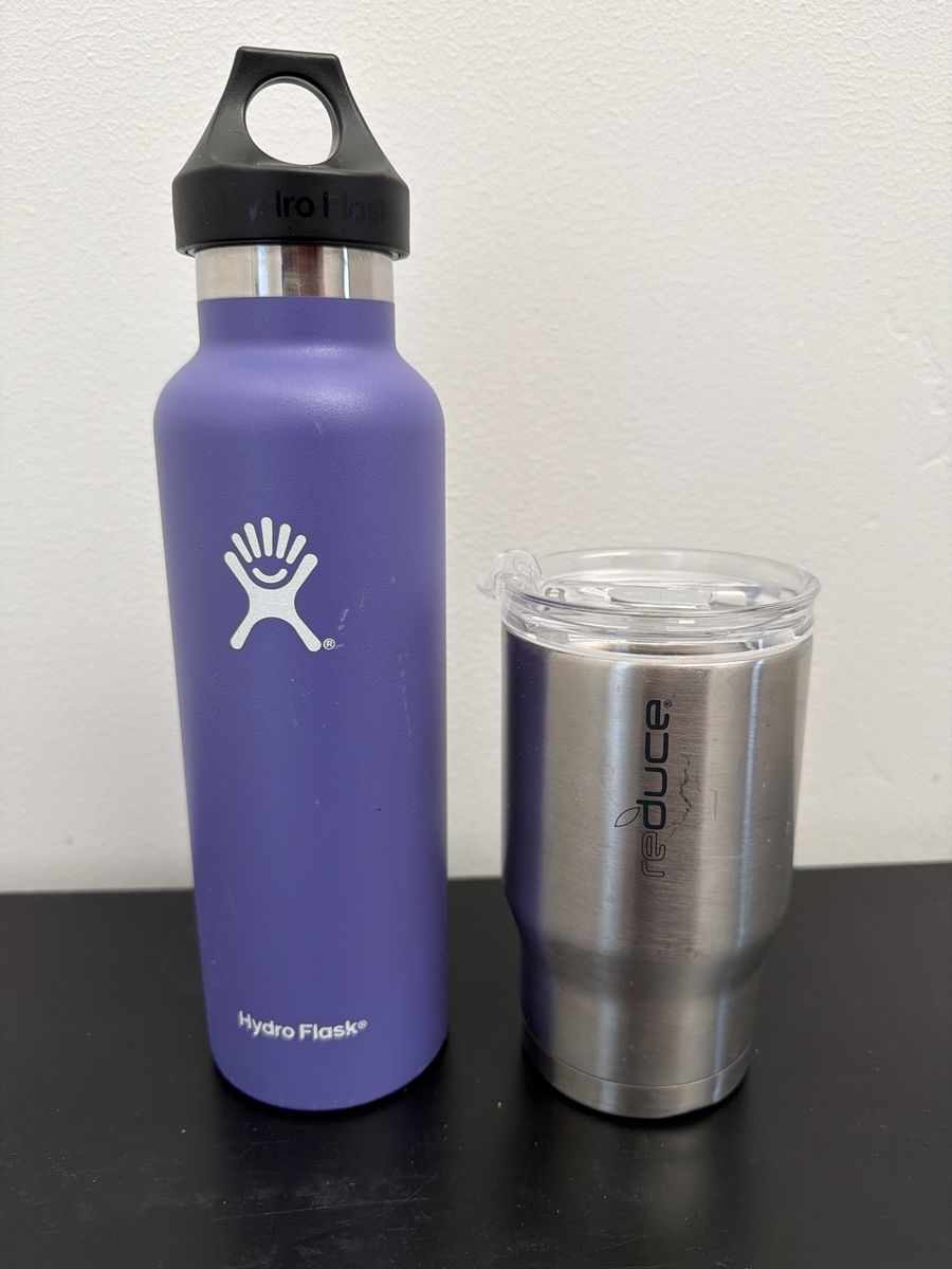 Hydro Flask Water Bottle (Purple) & Reduce Tumbler (Silver) - Used