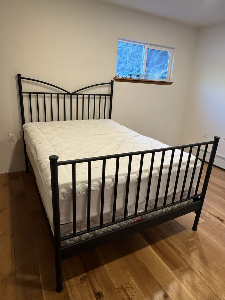 Full Size Black Metal Bed Frame, Mattress, & Box Spring - Classic Design