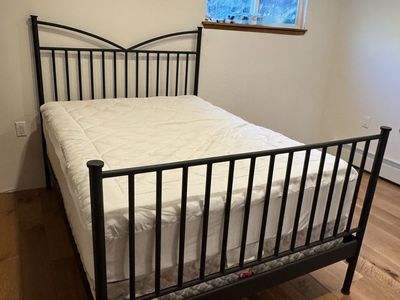 Full Size Black Metal Bed Frame, Mattress, & Box Spring - Classic Design