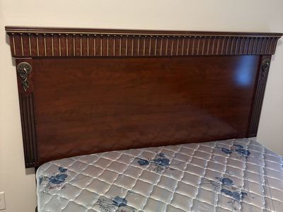 Traditional Dark Cherry Queen Bedroom Furniture Set - Headboard, Tall Dresser, and Nightstand