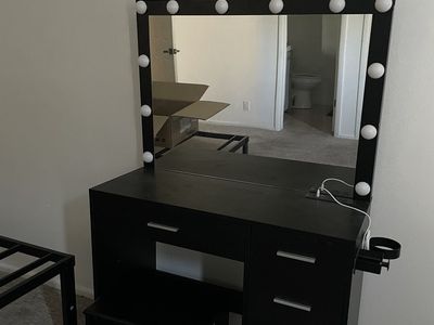 Black Vanity Dressing Table with Lighted Mirror & Storage Drawers, Stool Included