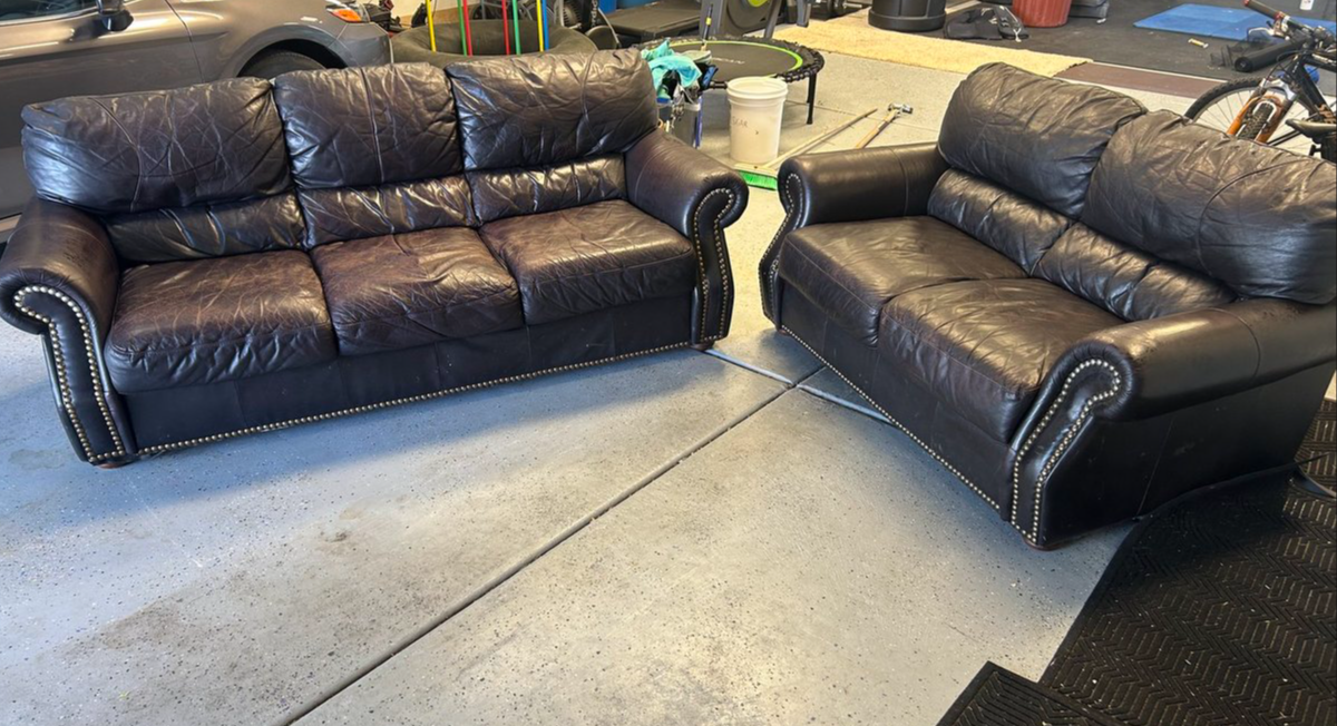 Matching Leather Sofas – Genuine Leather – Very Comfortable - $450 OBO