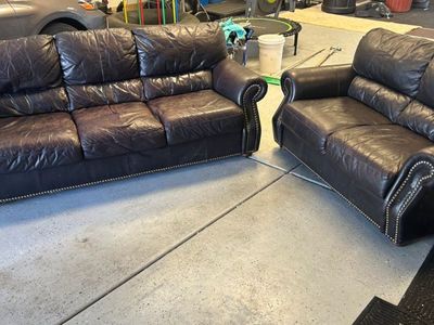 Matching Leather Sofas – Genuine Leather – Very Comfortable - $450 OBO