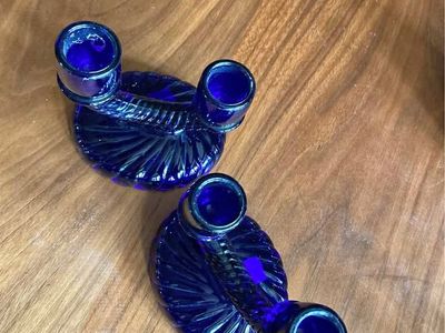 Imperial Glass Cobalt Blue Candle Holder Twin Pillar Flute