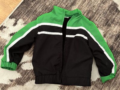 Unisex Kids Green & Black Colorblock Full-Zip Windbreaker Jacket - Size 3T