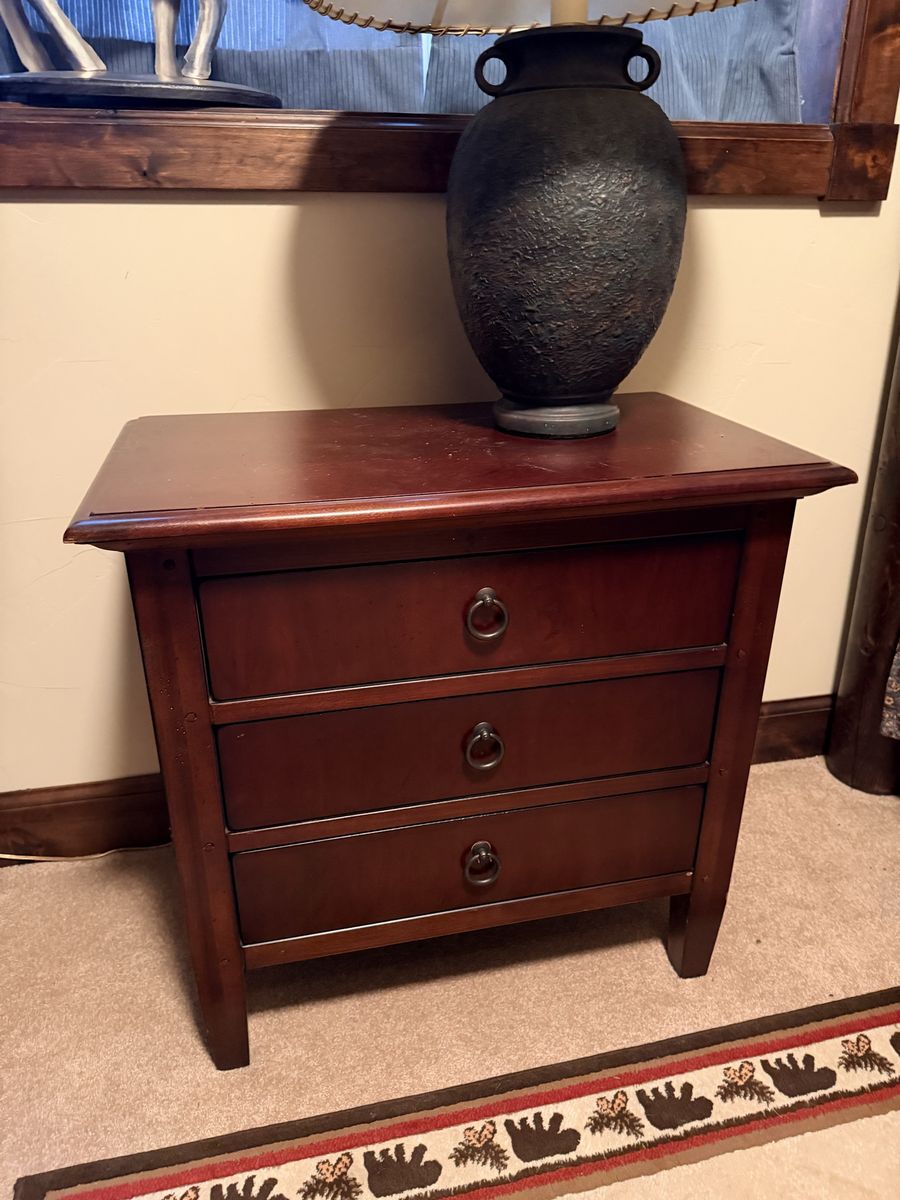 Wooden 3-Drawer Nightstand/End Table - Dark Cherry Finish