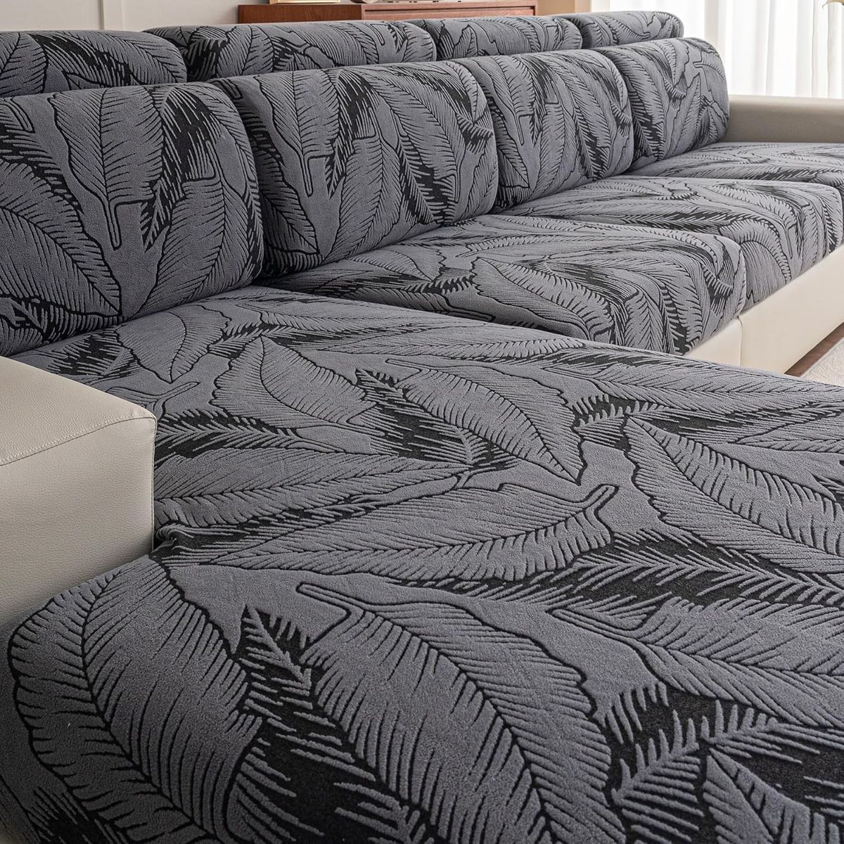 Cgeluy Sofa Cover Washable Sectional Couch Covers Sofa Slipcovers for 3 Cushion Couch Pet Friendly L Shaped Couch Protector Leaf