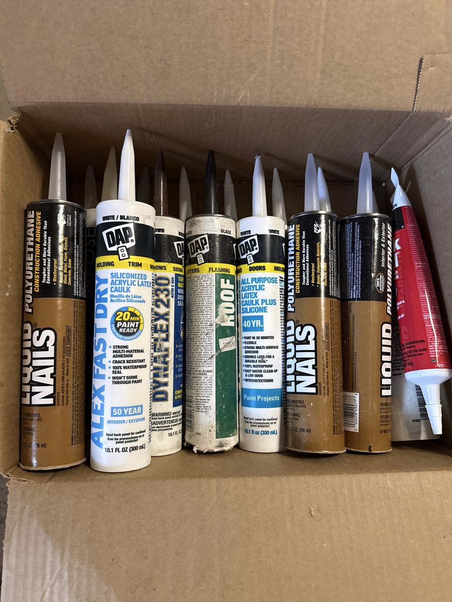 Assorted Caulking & Sealants: DAP Alex Fast Dry, Liquid Nails Polyurethane, Dynaflex 230