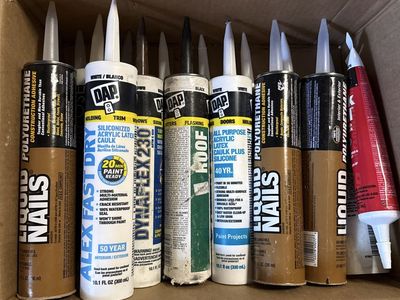Assorted Caulking & Sealants: DAP Alex Fast Dry, Liquid Nails Polyurethane, Dynaflex 230