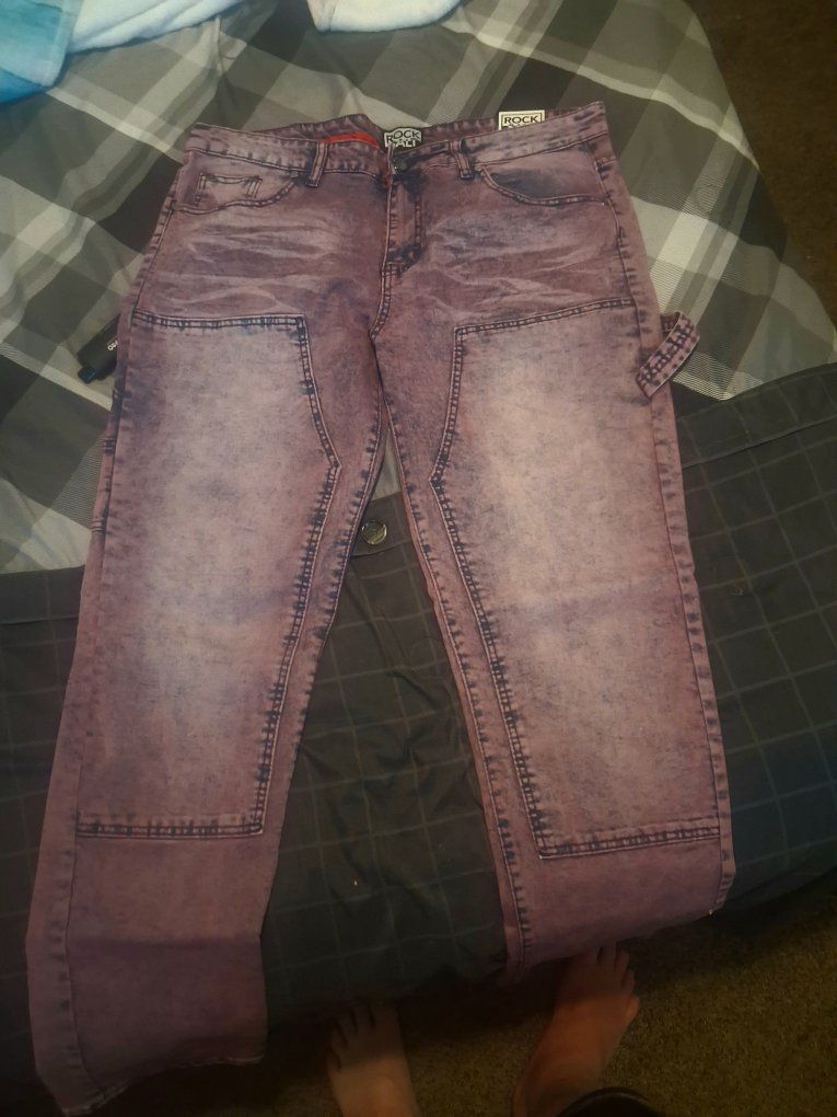 Rock Salt Utility Work Pants R21061 Purple Acid Wash Slim Straight Size 36
