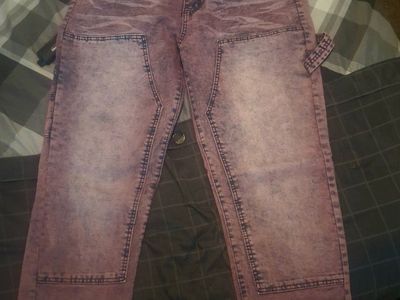 Rock Salt Utility Work Pants R21061 Purple Acid Wash Slim Straight Size 36