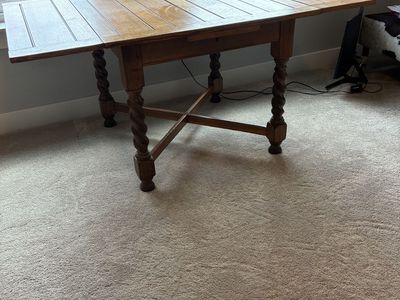 Vintage British Pub Tiger Oak Dining Table with Barley Twist Legs - Expandable Wooden Table w/ 2 leaves