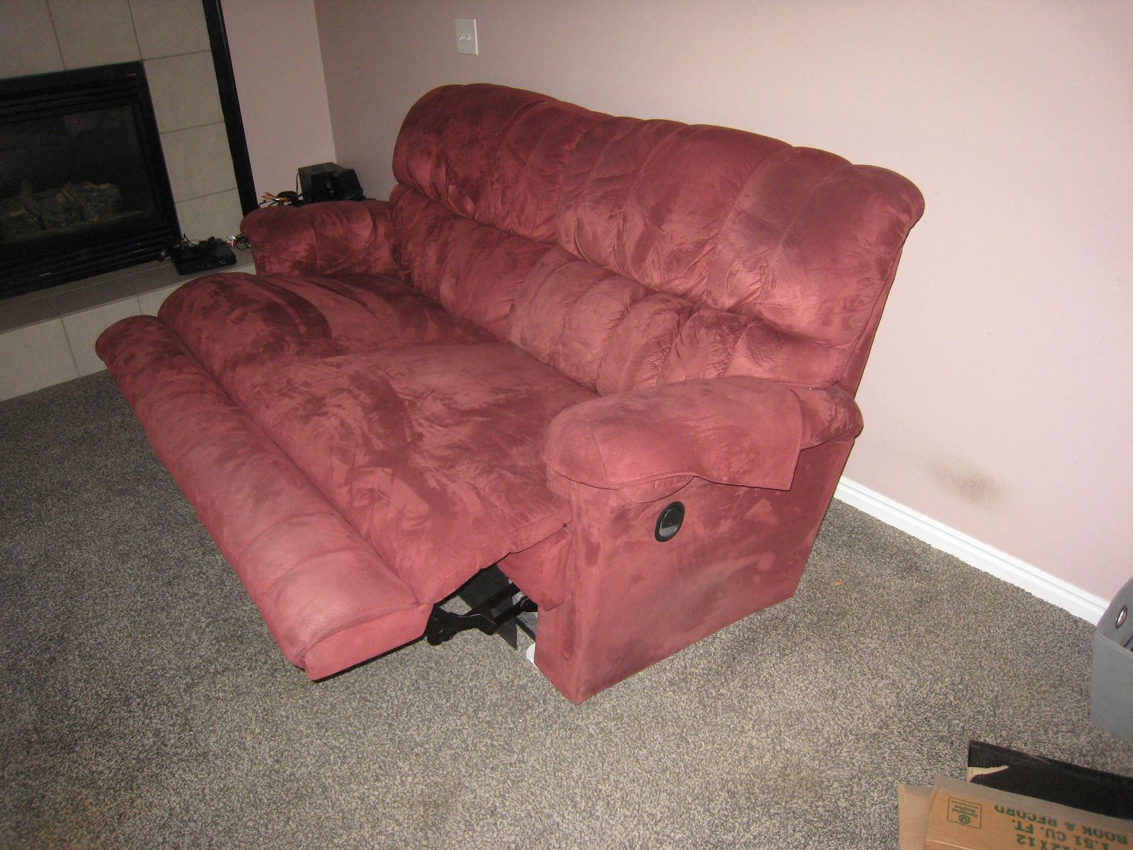 Burgundy Fabric Reclining Sofa Couch with Dual Side-Release Recliners