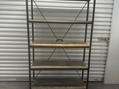 Industrial Bookshelf / Wood & Metal Shelving Unit on Wheels