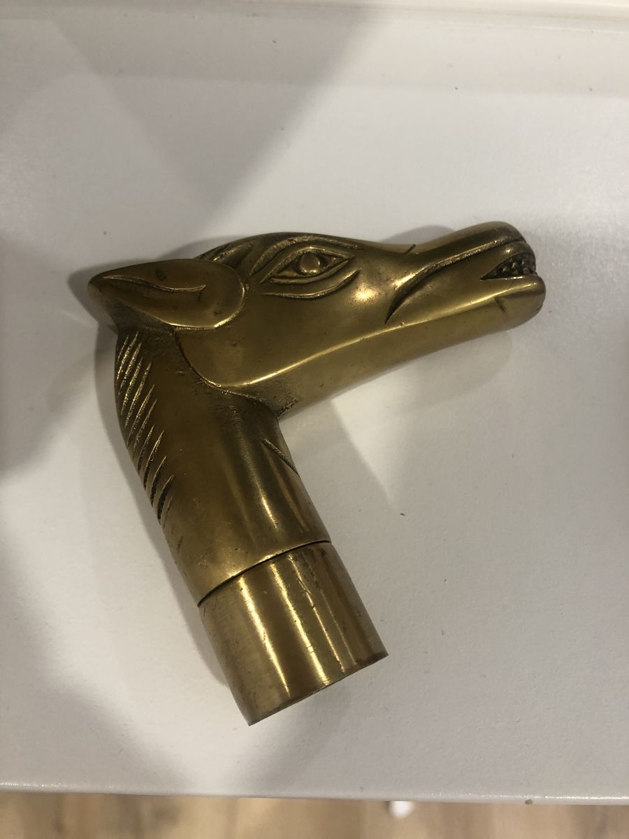 Vintage Brass Dog Head Cane Handle - Unique Collectible Walking Stick Topper