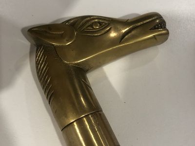 Vintage Brass Dog Head Cane Handle - Unique Collectible Walking Stick Topper