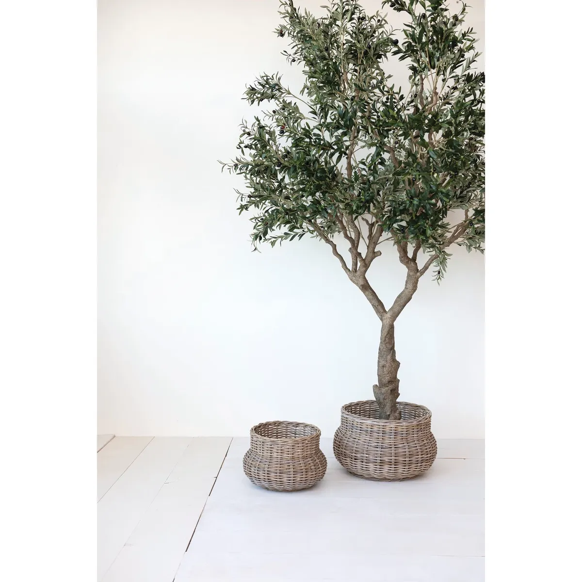 Hand-Woven Rattan Planters, (Holds 18")