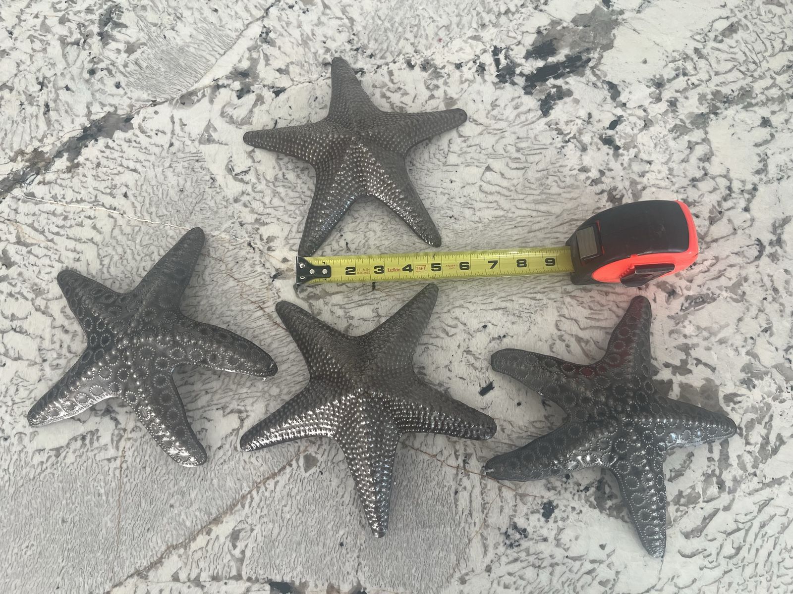 Set of 4 Silver Metal Starfish Wall Decor Coastal Ocean Theme