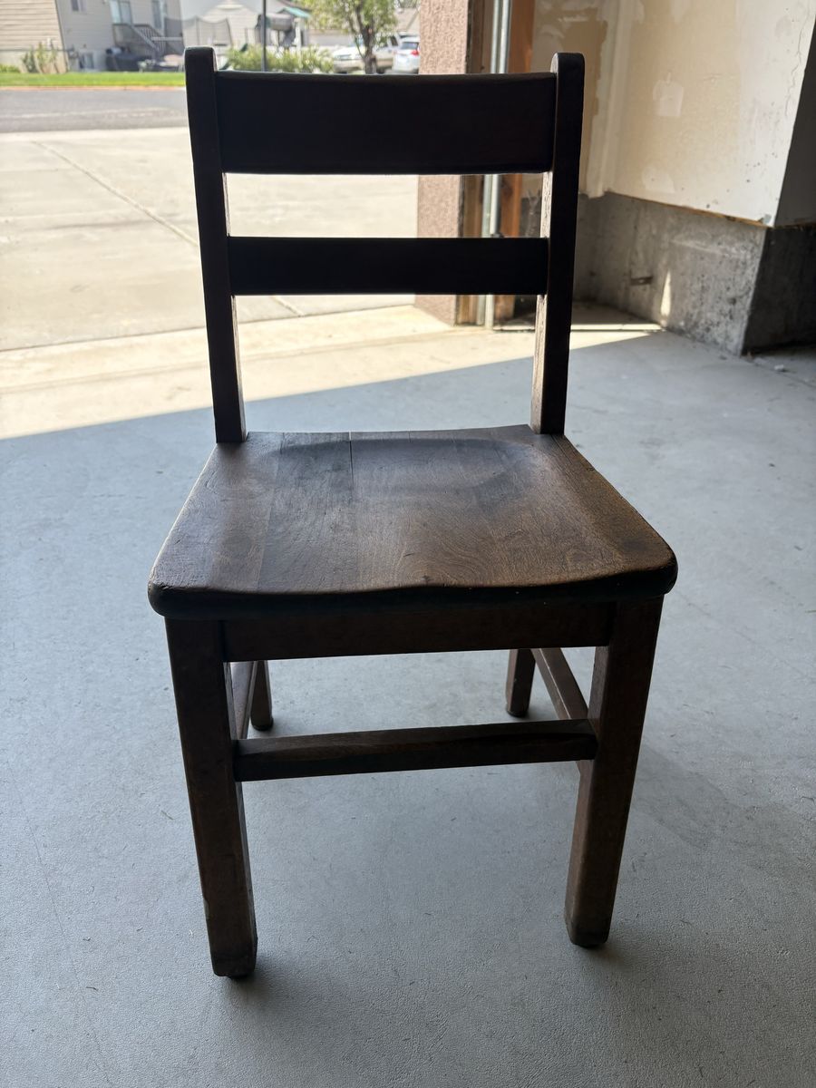 Vintage Wooden School Chair - Solid Wood Dark Finish