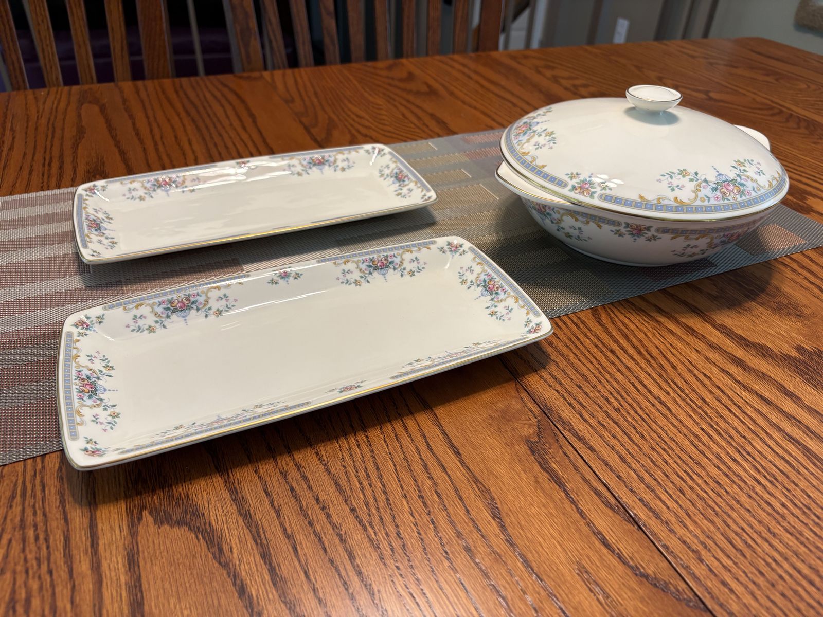 Royal Doulton Juliet Bone-China Covered Vegetable Bowl and Sandwich Trays