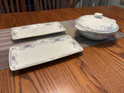 Royal Doulton Juliet Bone-China Covered Vegetable Bowl and Sandwich Trays