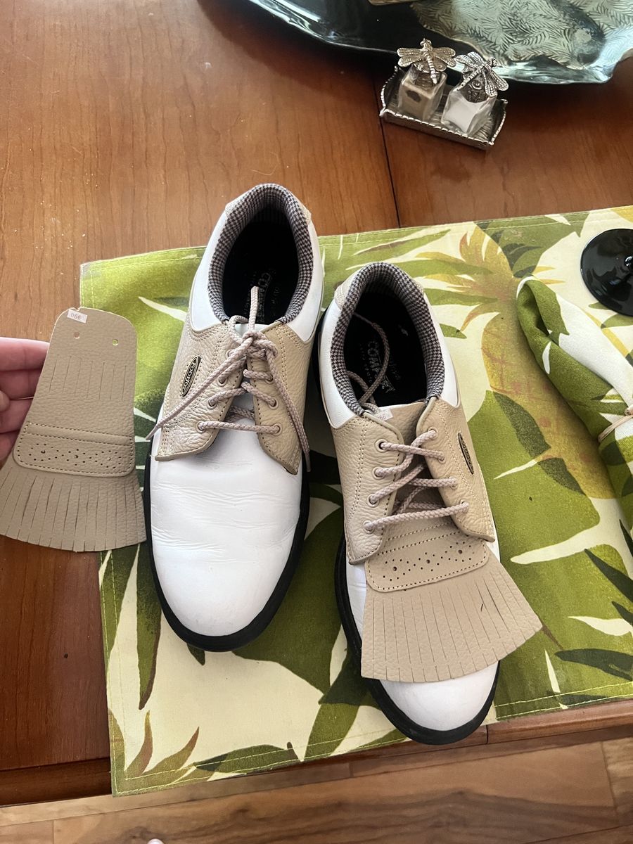 FootJoy eComfort Women's Golf Shoes Size 7.5 White Tan Saddle Lace Up with Kilties