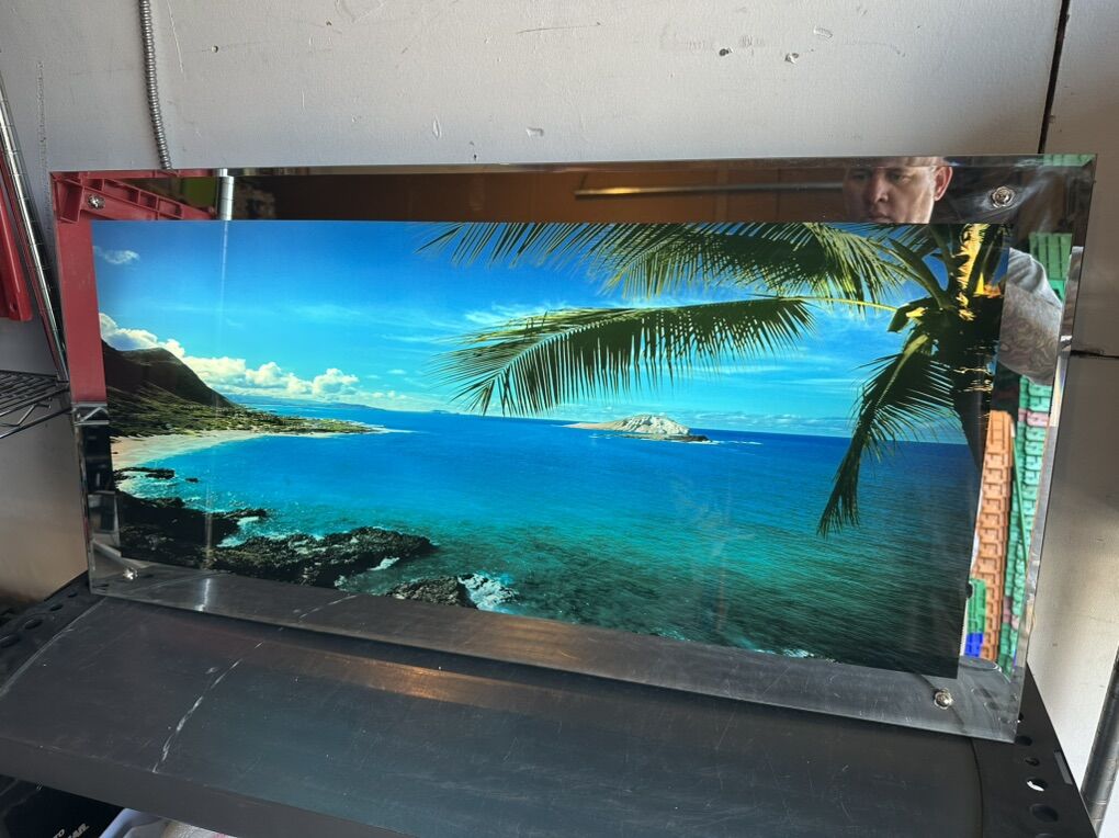 Mirror Wall Motion Sound Lighted Beach Palm Trees