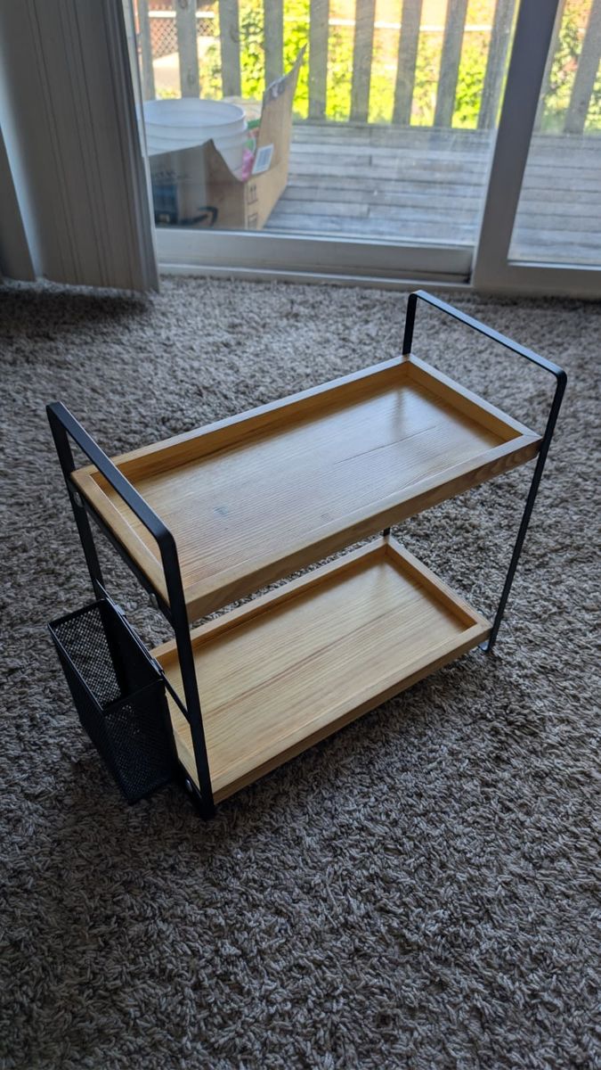 Wood Bathroom Counter Organizer with Basket