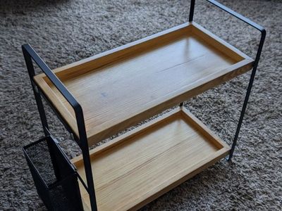 Wood Bathroom Counter Organizer with Basket