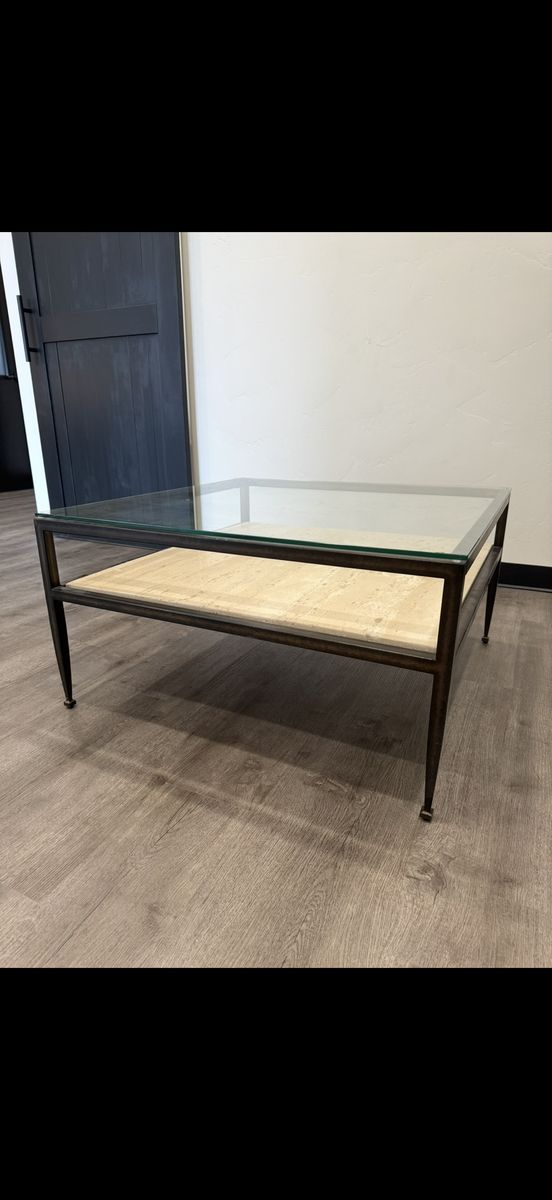 RC Willey Square Glass & Stone Coffee Table