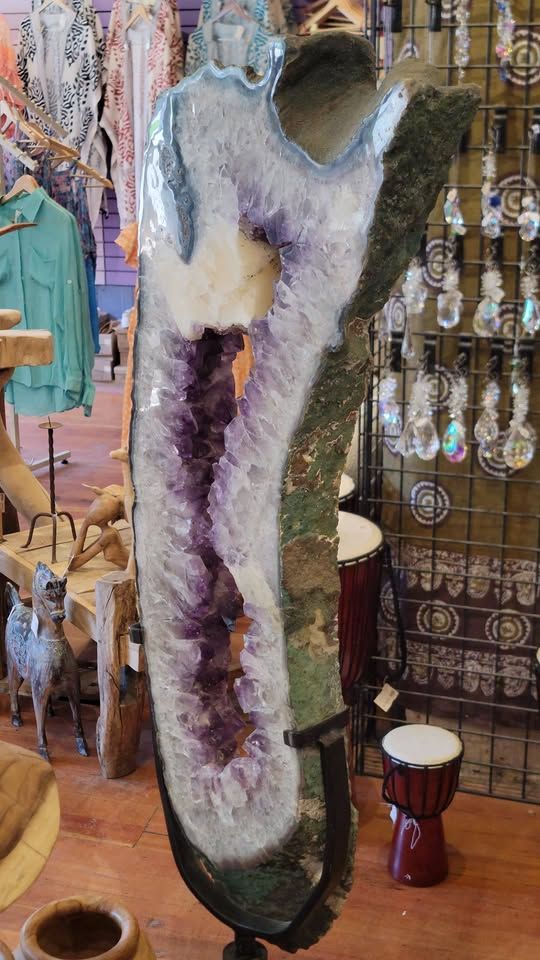 Massive Amethyst Cathedral Geode Slice with Calcite Inclusion Museum Quality Crystal Display