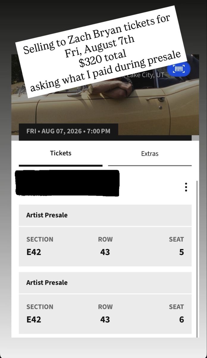 2 Zach Bryan tickets, Friday, Aug 7th