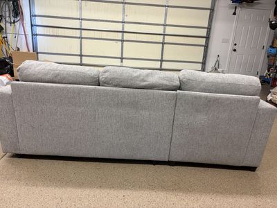 Wallaroo’s Maxwell studio sized sofa-chaise and Scot Gray modular ottoman