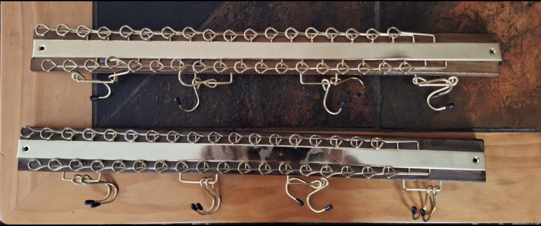 Vintage Wood & Brass Tie Rack - Mid Century Tie Organizer